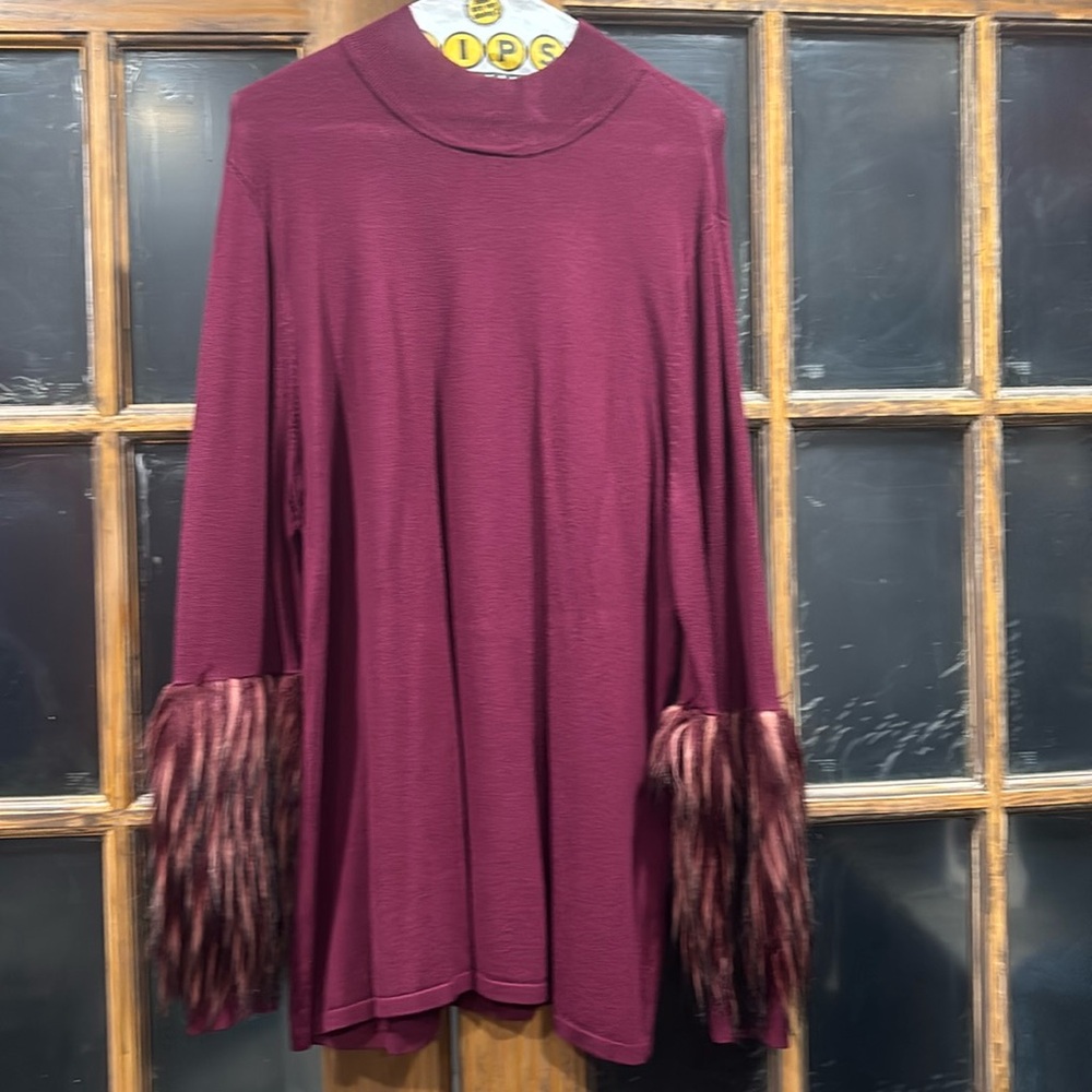 🔥NWT - Alfani Sweater w/ Faux Fur - Malbec - XXL